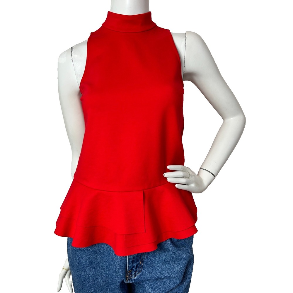 Anthropologie Cressida Mock Neck Red Peplum Top XS Sleeveless Ponte Knit NWT